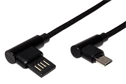 USB 2.0 kabel, oboustranný USB A(M) - micro USB B(M), lomené konektory (90°), 0,8m