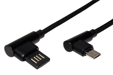 USB 2.0 kabel, oboustranný USB A(M) - micro USB B(M), lomené konektory (90°), 3m