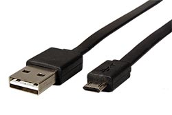 USB 2.0 kabel, oboustranný USB A(M) - oboustranný micro USB B(M), 1m, plochý, černý