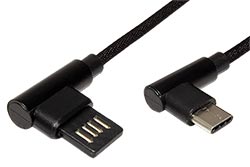 USB 2.0 kabel, oboustranný USB A(M) - USB C(M), lomené konektory (90°), 0,8m