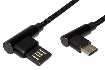 USB 2.0 kabel, oboustranný USB A(M) - USB C(M), lomené konektory (90°), 1,8m