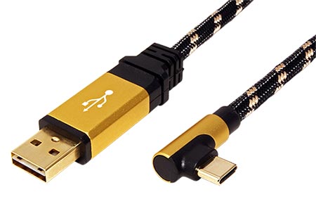 USB 2.0 kabel, oboustranný USB A(M) - USB C(M) lomený (90°), 1,8m