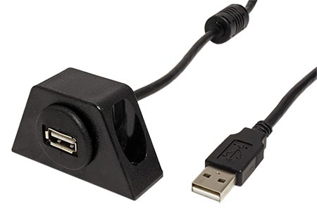 USB 2.0 kabel prodlužovací A-A, M-F, 2m, s držákem, černý