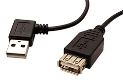 USB 2.0 kabel prodlužovací A-A, M-F, lomený vlevo, 15cm