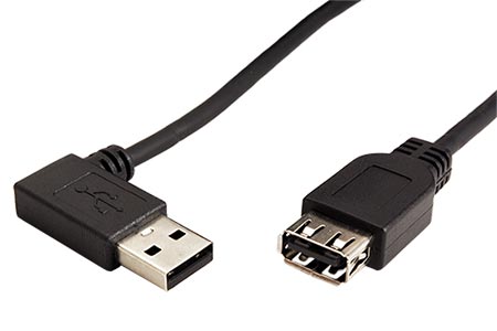 USB 2.0 kabel prodlužovací A-A, M-F, lomený vlevo, 45cm