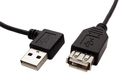 USB 2.0 kabel prodlužovací A-A, M-F, lomený vpravo, 15cm