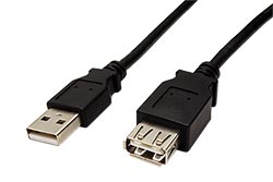 USB 2.0 kabel prodlužovací USB A(M) - USB A(F), 0,5m, černý