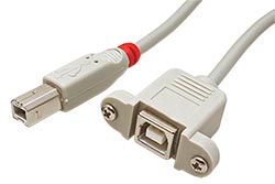USB 2.0 kabel prodlužovací USB B(M) - USB B(F), panelový konektor, 0,5m