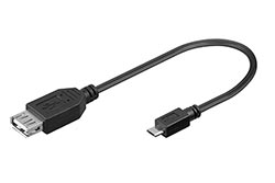 USB 2.0 kabel USB A(F) - microUSB B(M), 0,2m, černý