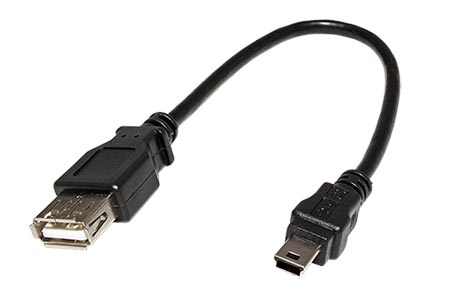 USB 2.0 kabel USB A(F) - miniUSB 5pin B(M), 0,2m, černý