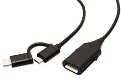 USB 2.0 kabel USB A(F) + USB A(M) - microUSB B(M) + USB C(M), OTG