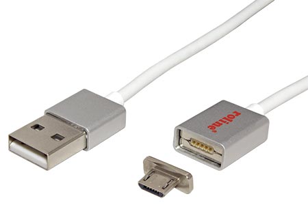 USB 2.0 kabel, USB A(M) - magnetický micro USB B(M), 1m