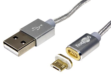 USB 2.0 kabel, USB A(M) - magnetický microUSB B(M), 1,2m