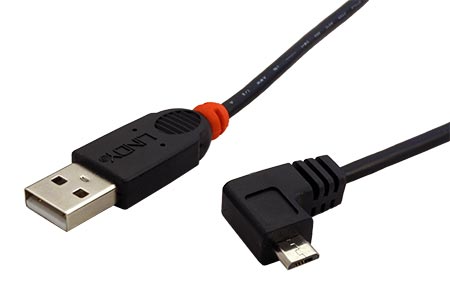 USB 2.0 kabel USB A(M) - micro USB B(M), 0,5m, lomený 90° vlevo