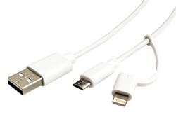 USB 2.0 kabel USB A(M) - micro USB B(M) + redukce micro USB B(F) - Lightning, bílý, 1m