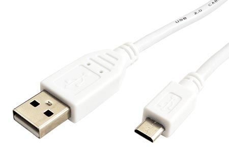USB 2.0 kabel, USB A(M) - microUSB B(M), 0,15m, bílý