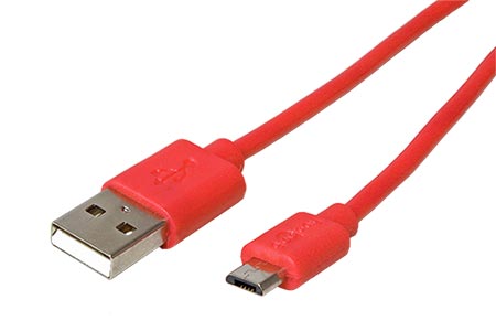 USB 2.0 kabel, USB A(M) - microUSB B(M), 1m, červený