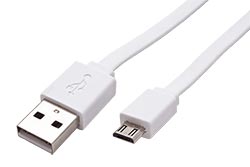 USB 2.0 kabel, USB A(M) - microUSB B(M), 1m, plochý, bílý