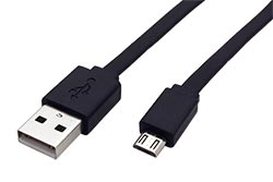 USB 2.0 kabel, USB A(M) - microUSB B(M), 1m, plochý, černý