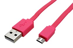 USB 2.0 kabel, USB A(M) - microUSB B(M), 1m, plochý, růžový