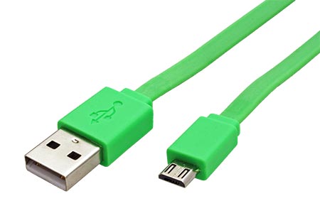 USB 2.0 kabel, USB A(M) - microUSB B(M), 1m, plochý, zelený