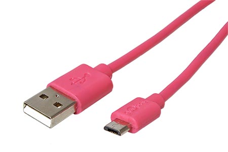 USB 2.0 kabel, USB A(M) - microUSB B(M), 1m, růžový