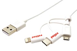 USB 2.0 kabel USB A(M) - microUSB B(M), s redukcí na USB C a Apple Lightning, bílý, 1m