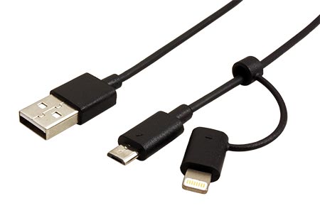 USB 2.0 kabel USB A(M) - microUSB B(M), s redukcí pro Apple Lightning, 1m