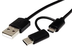 USB 2.0 kabel USB A(M) - microUSB B(M) + USB C(M), 1m