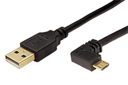 USB 2.0 kabel USB A(M)-USB micro (M) lomený vpravo, 0,5m, černý, zlacené konektory