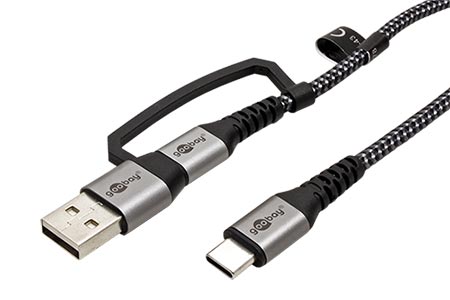 USB 2.0 kabel USB C(M) + USB A(M) - USB C(M), 60W, 2m