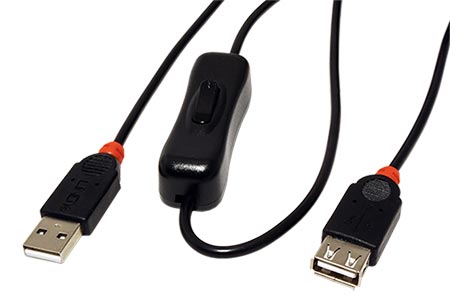 USB 2.0 napájecí prodlužovací kabel A(M) - A(F), 2m, černý, s vypínačem