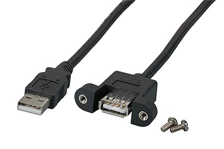 USB 2.0 prodlužovací kabel USB A(M) - USB A(F), panelový, 0,5m, černý