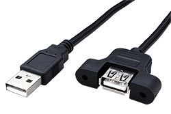 USB 2.0 prodlužovací kabel USB A(M) - USB A(F), panelový, 0,6m, černý