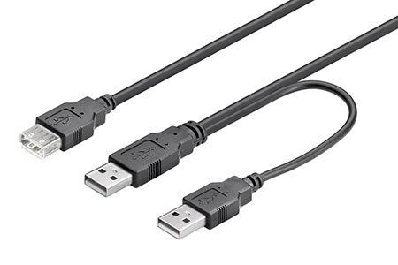 USB 2.0 prodlužovací Y kabel 2x USB A(M) - USB A(F), 0,3m
