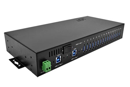 USB 5Gbps Hub, 16x USB3.0 A(F), kovový, na DIN lištu/19" rozvaděč (EX-1116HMVS)