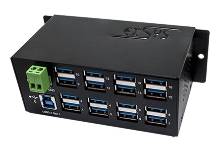 USB 5Gbps Hub, 16x USB3.0 A(F), kovový, na DIN lištu (EX-1113HMVS)