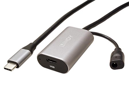 USB 5Gbps kabel aktivní prodlužovací, USB C(M) - USB C(F), 5m, černý
