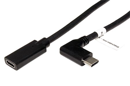 USB 5Gbps kabel prodlužovací USB C(M) lomený - USB C(F), 2m, černý