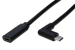 USB 5Gbps kabel prodlužovací, USB C(M) USB C(F) lomený, 1m, černý