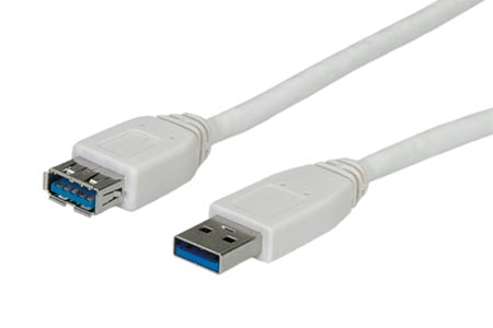 USB 5Gbps kabel prodlužovací, USB3.0 A(M) - USB3.0 A(F), 0,8m, bílý