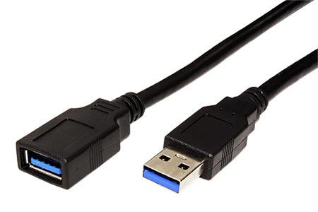 USB 5Gbps kabel prodlužovací, USB3.0 A(M) - USB3.0 A(F), 0,8m, černý