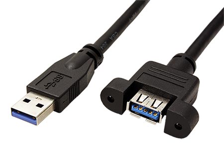 USB 5Gbps prodlužovací kabel USB3.0 A(M) - USB3.0 A(F) panelový, 0,5m, černý