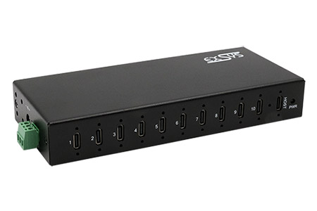 USB hub 10Gbps USB C(F) -> 10x USB C(F), průmyslový, na DIN lištu (EX-12270HMS)