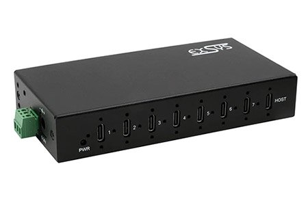 USB hub 10Gbps USB C(F) -> 7x USB C(F), průmyslový, na DIN lištu (EX-12277HMS)