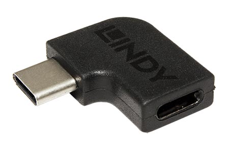 USB redukce USB C(M) - USB C(F), lomená 90°, černá