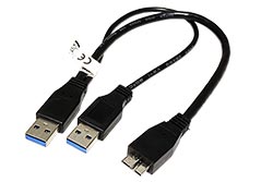 USB SuperSpeed 5Gbps Y kabel 2x USB 3.0 A(M) - microUSB 3.0 B(M), 0,3m, černý