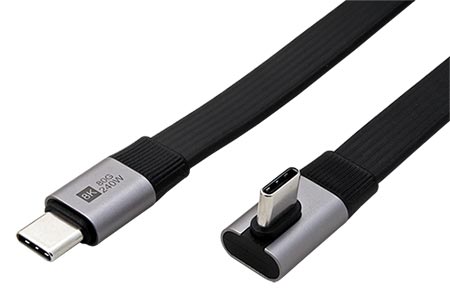 USB4 80Gbps kabel USB C(M) - USB C(M) lomený otočený, PD 240W, plochý, 0,8m, černý