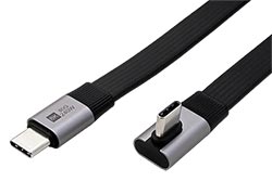 USB4 80Gbps kabel USB C(M) - USB C(M) lomený otočený, PD 240W, plochý, 0,8m, černý