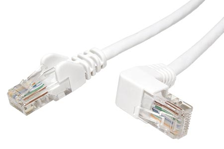 UTP patchkabel kat. 5e, 1 lomený konektor (90°), 0,25m, bílý